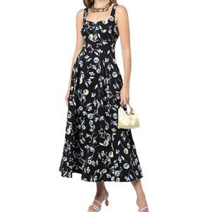 Nicholas Kiki Floral-Print Maxi Dress Black Sleeveless Square Neck Size 0